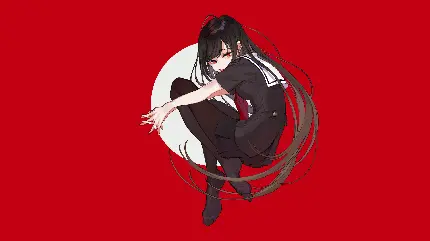 Girl Anime Wallpaper with Red Background - Cute and Vibrant