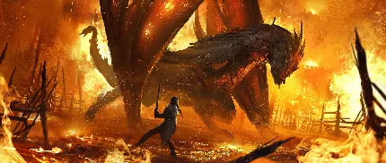 Red dragon surrounded by flames high quality wallpaper