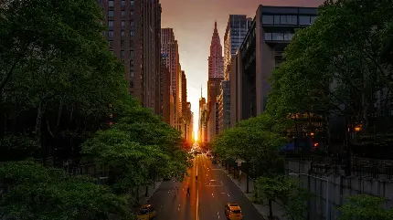 New York Sunset Street Wallpaper in High Quality