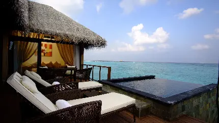 Beautiful image of beach houses in Maldives near ocean