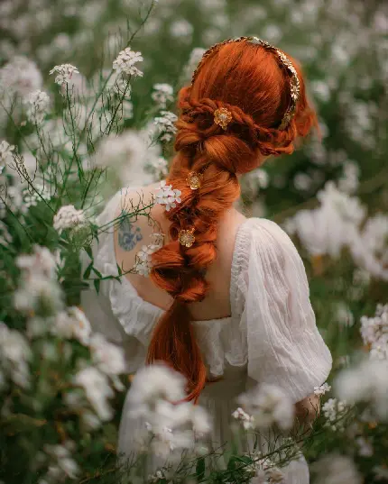 Beautiful feminine photography poses in flower fields collection