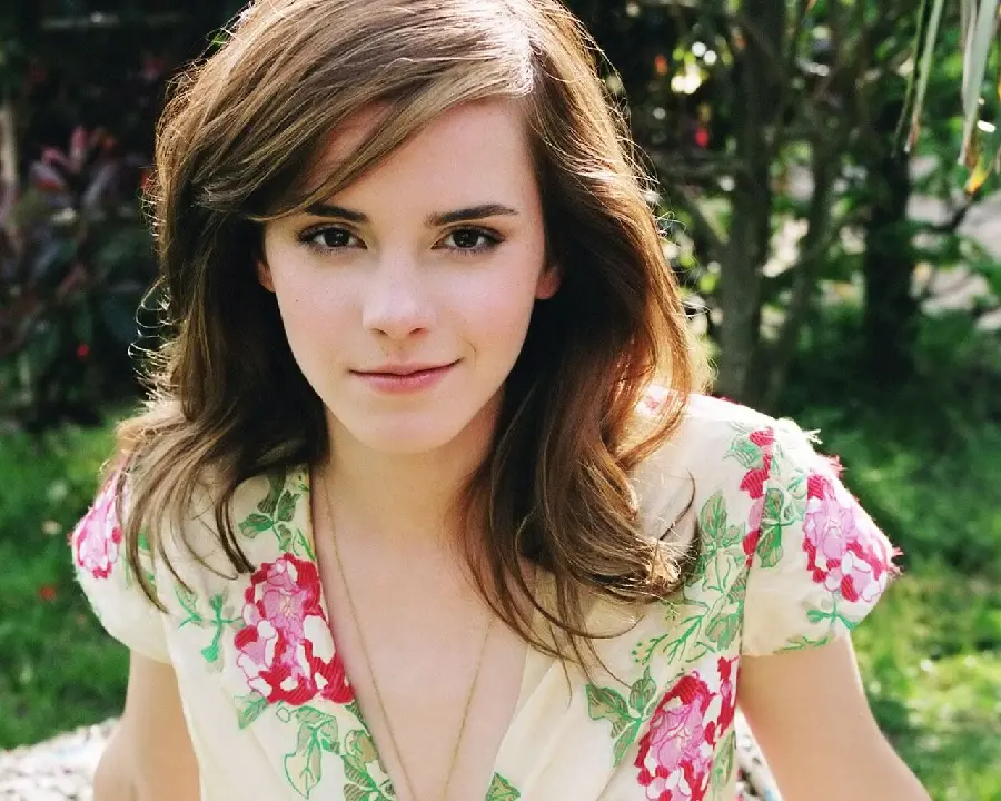 Beautiful photo of Emma Watson in a floral dress and brown hair