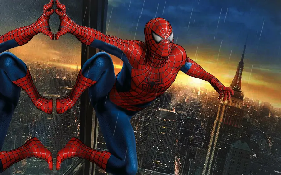 Spiderman or Spiderman Photo Sticking to the Glass of the Tower