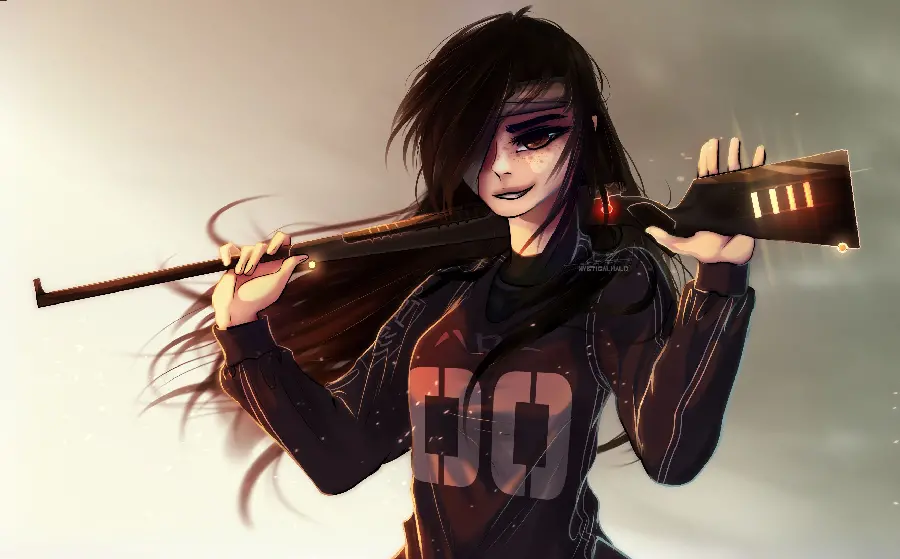 Download profile picture without text, fantasy girl with a gun in her hand