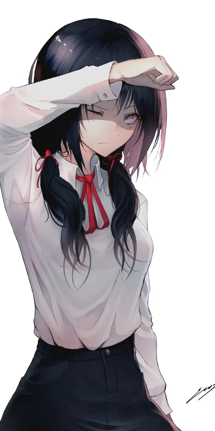 Cute anime girl mobile wallpaper with school uniform and black hair in Full HD quality