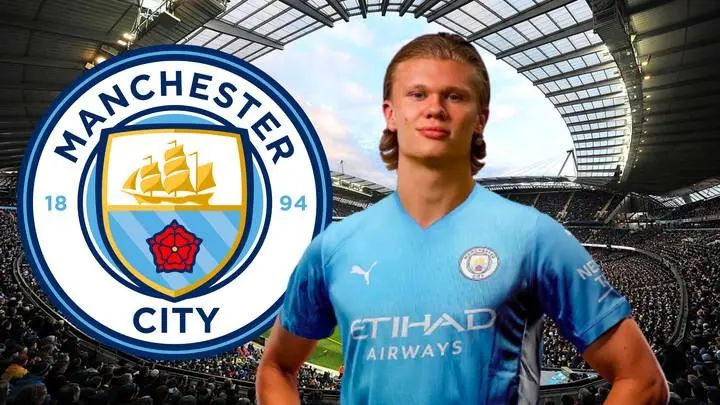 Erling Haaland in Manchester City team kit
