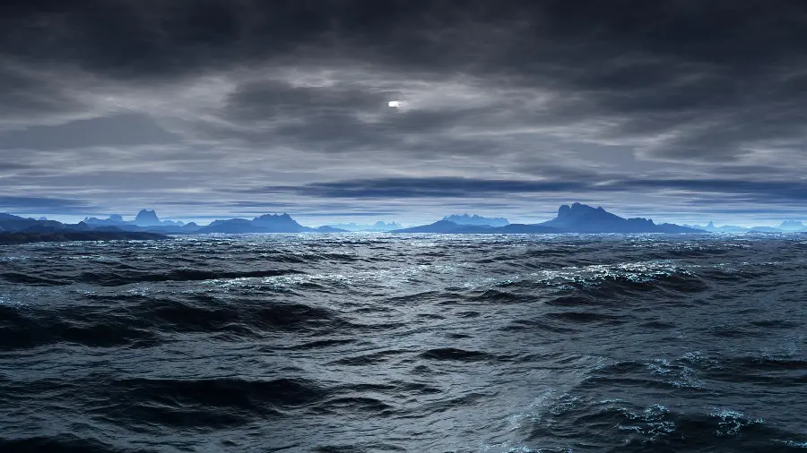 The most strange photo of a breathtaking view of the ocean at night with big waves