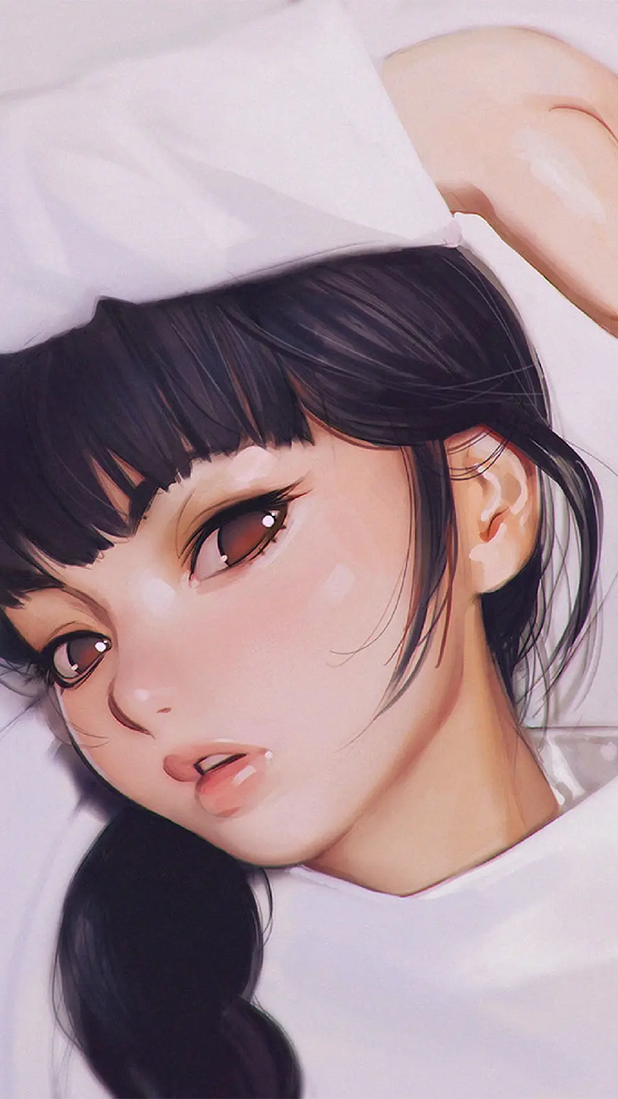Phone background with cute black hair girl design in white dress for Android