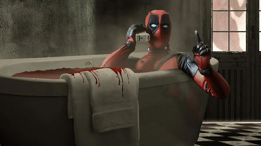 Photo of the superhero character Deadpool in Marvel Comics