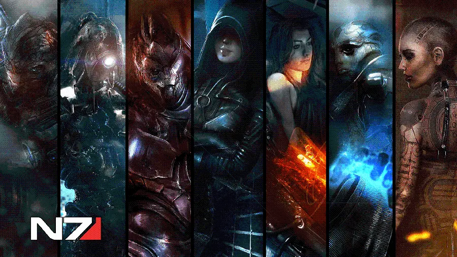 Seven-piece graphic photo of famous game characters with a dark and attractive theme for Windows 11 wallpaper