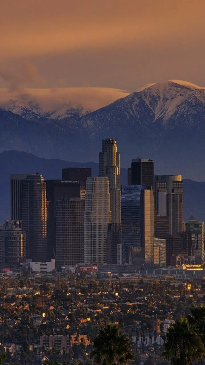 Downtown Los Angeles with tall towers wallpaper for mobile