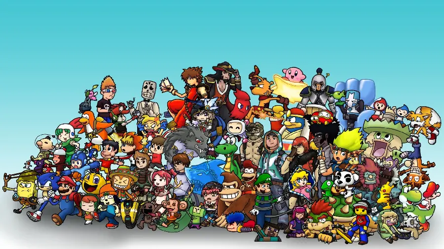 Beautiful background of popular game characters with a blue background in full HD quality