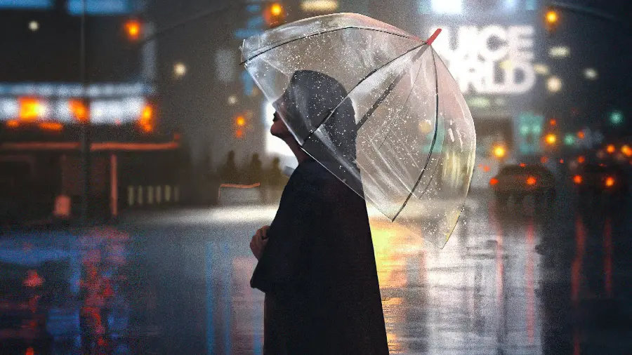 Beautiful girl's photo with stylish and beautiful fashion designs of the year on a rainy night