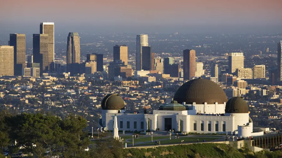 Photo of Griffiths House and a view of Los Angeles city