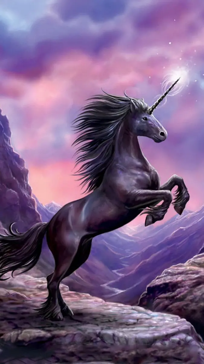 High quality photo of a black unicorn in the heart of the mountains