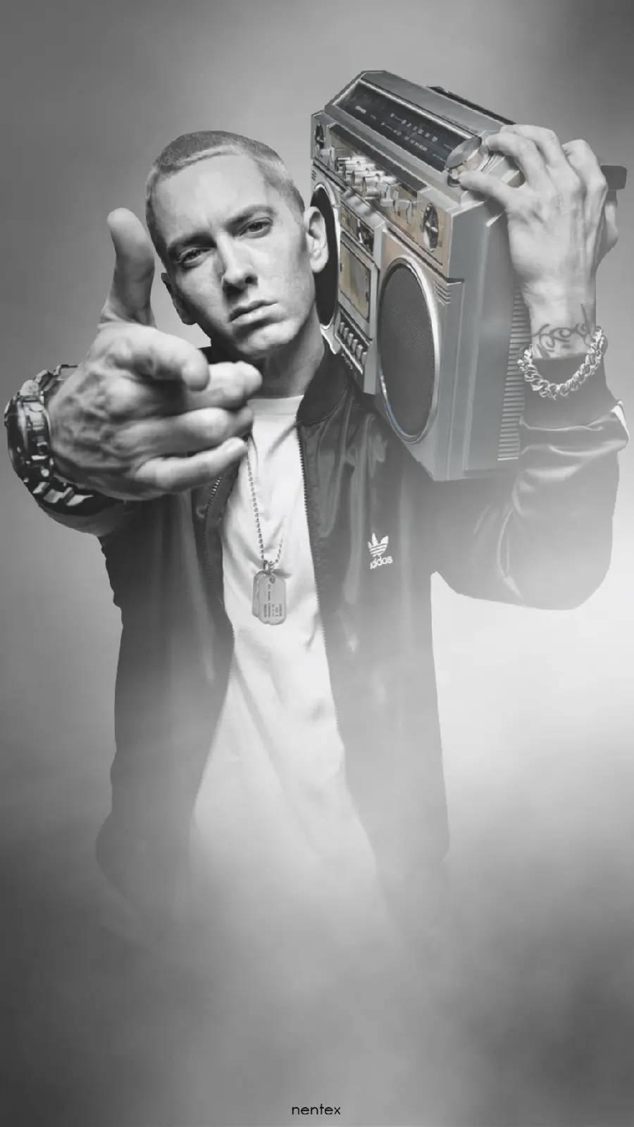 Black and white wallpaper of Eminem, the most popular rapper in the world