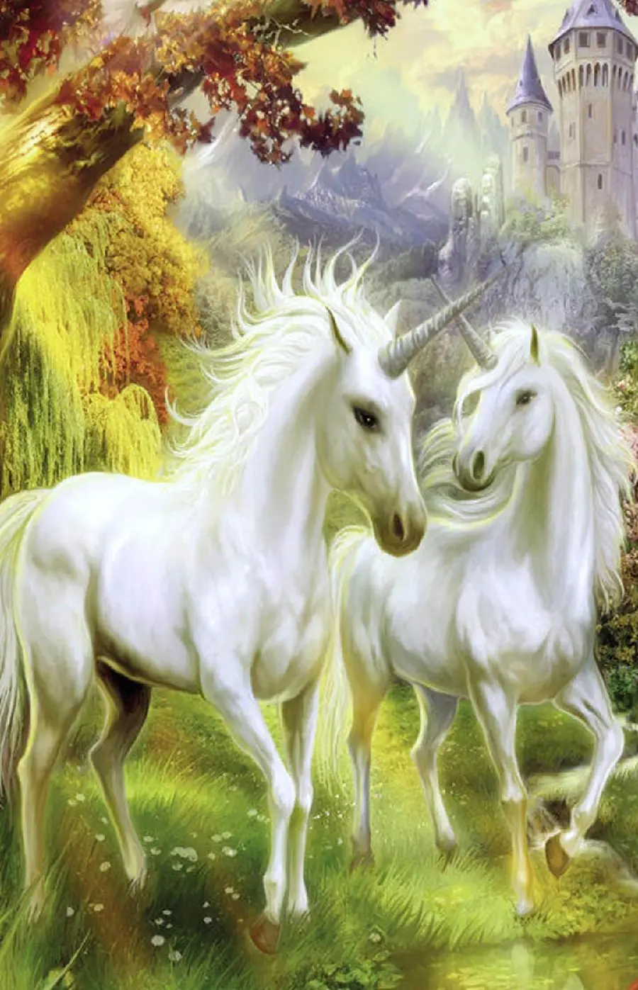 Beautiful white unicorn wallpaper in the heart of the green forest