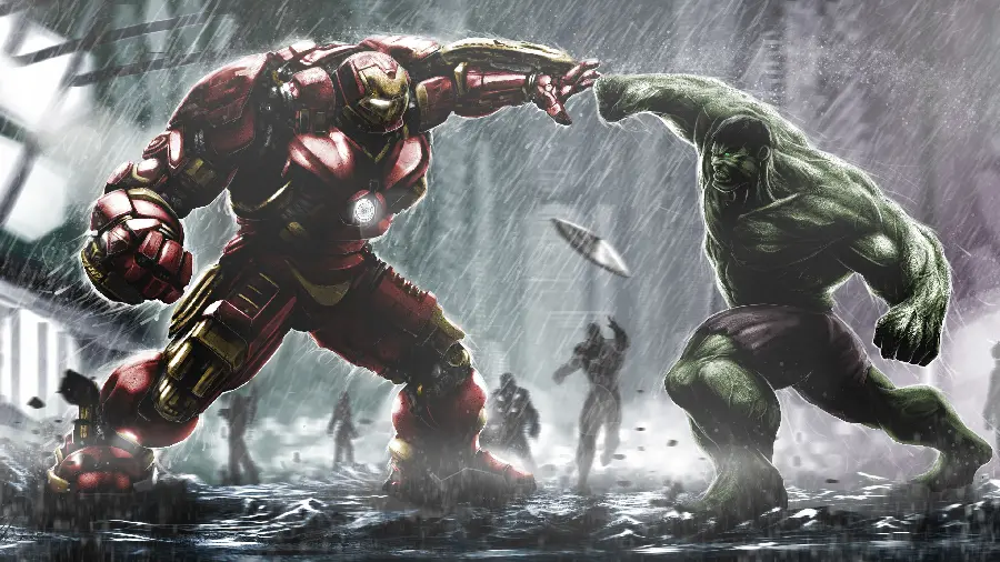 Hulk fight photo with Iron Man for mobile background in HD quality