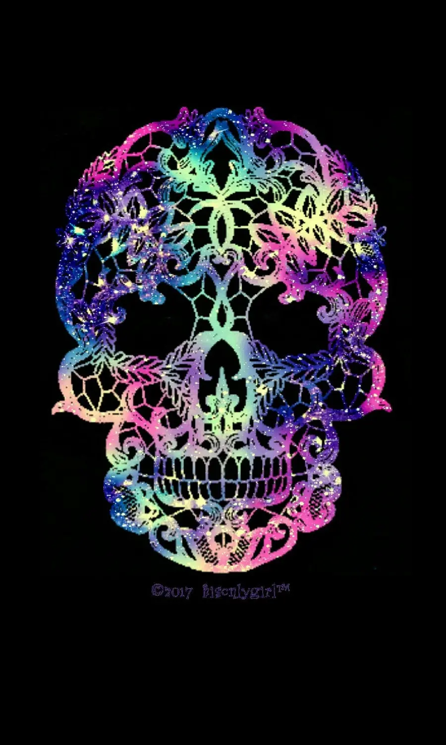 Black background suitable for Telegram and WhatsApp with galaxy skull design