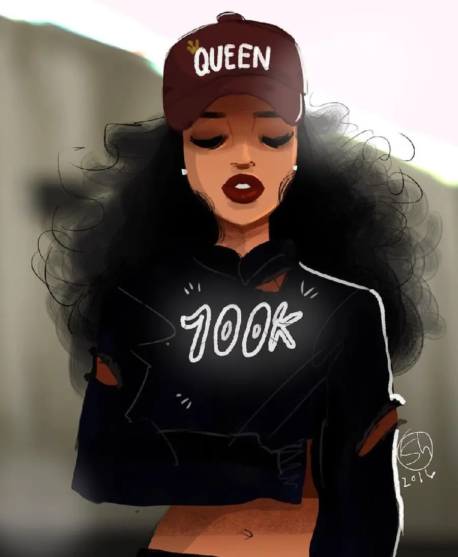 Download photo of a black-haired girl with a Queen hat with the inscription 100k with a direct link