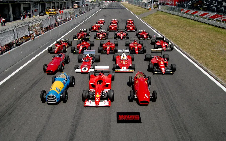 Download interesting aerial photo of Ferrari F1 car competition and racing