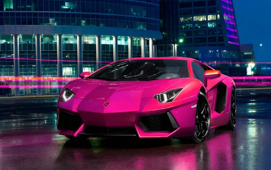Luxury Pink Car Profile Photo and Pink Lamborghini Car Background Photo