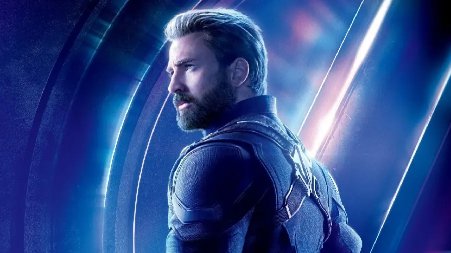 Background photo of Chris Evans with a beard and a colorful background