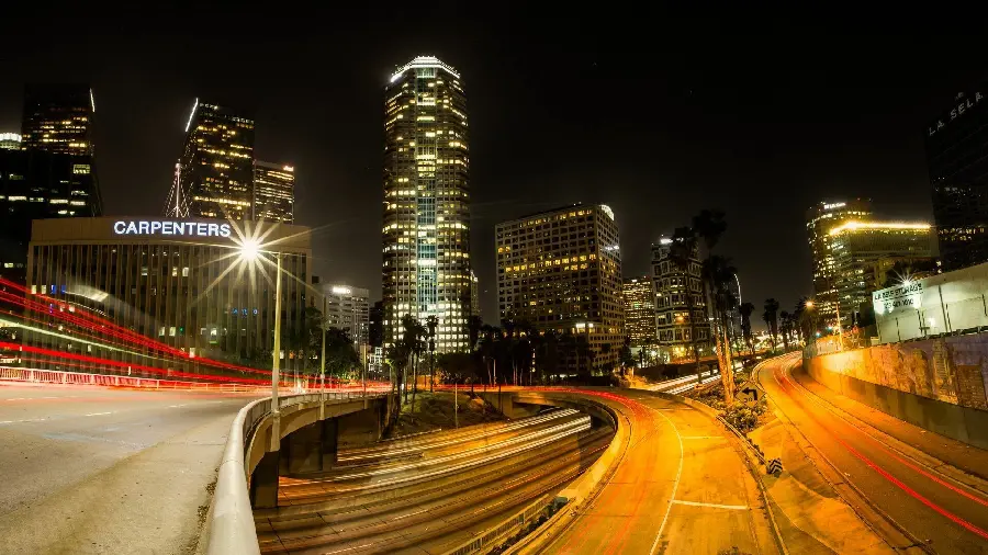 Profile photo of Los Angeles with famous towers and Carpenters Building