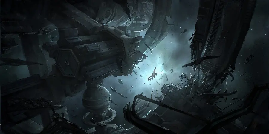 Digital Painting Background or Dark Digital Art with Spaceship Design