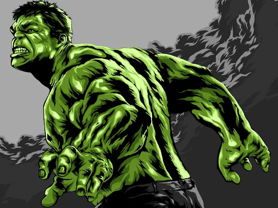 Hulk character background photo in the form of a painting and with eternal anger