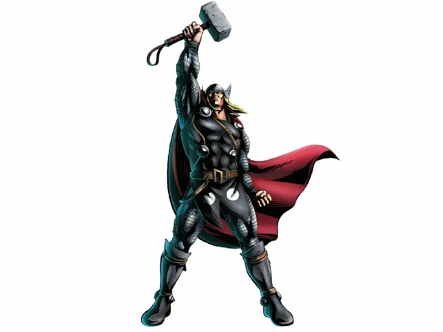 Thor Superhero Character Background with Weapon and White Background