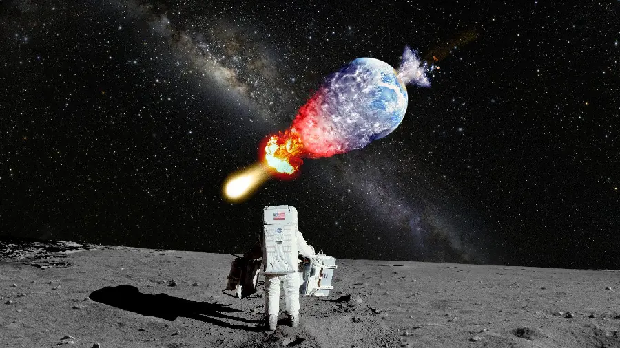 Photo of NASA astronaut looking at the destruction of the Earth by a giant meteorite