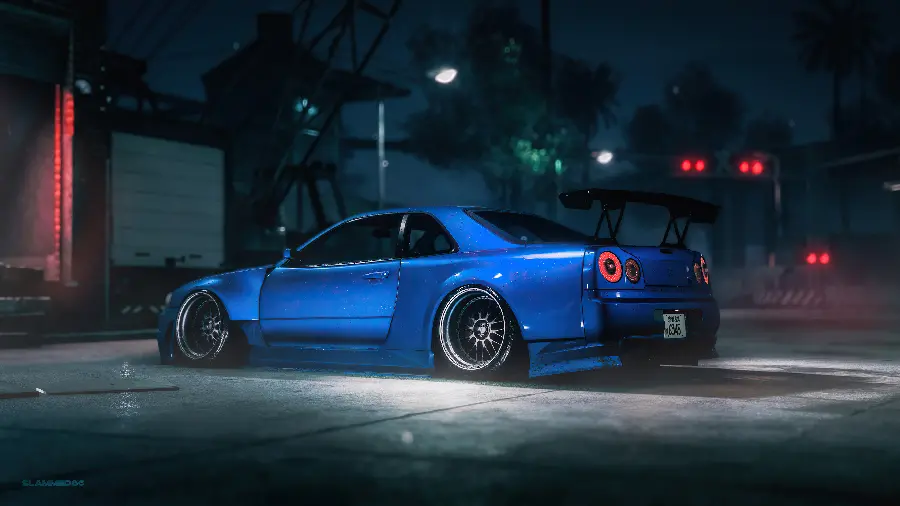 Free stock photo of Nissan GTR car in blue