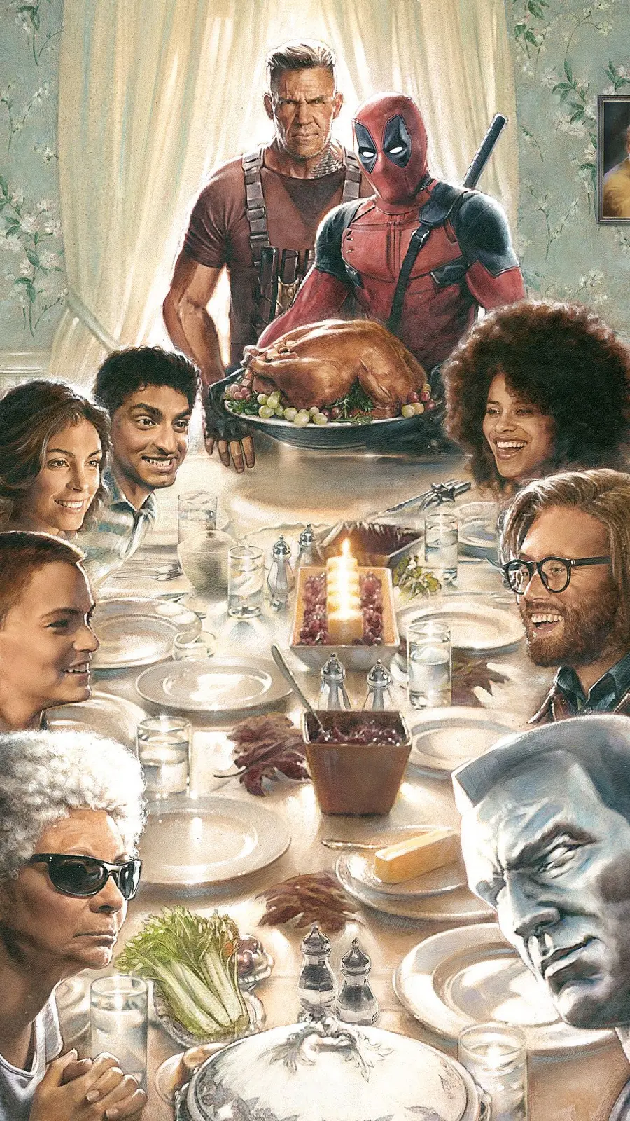 Photo of the characters of the movie Deadpool 2 and a similar scene in the evening The End of Da Vinci
