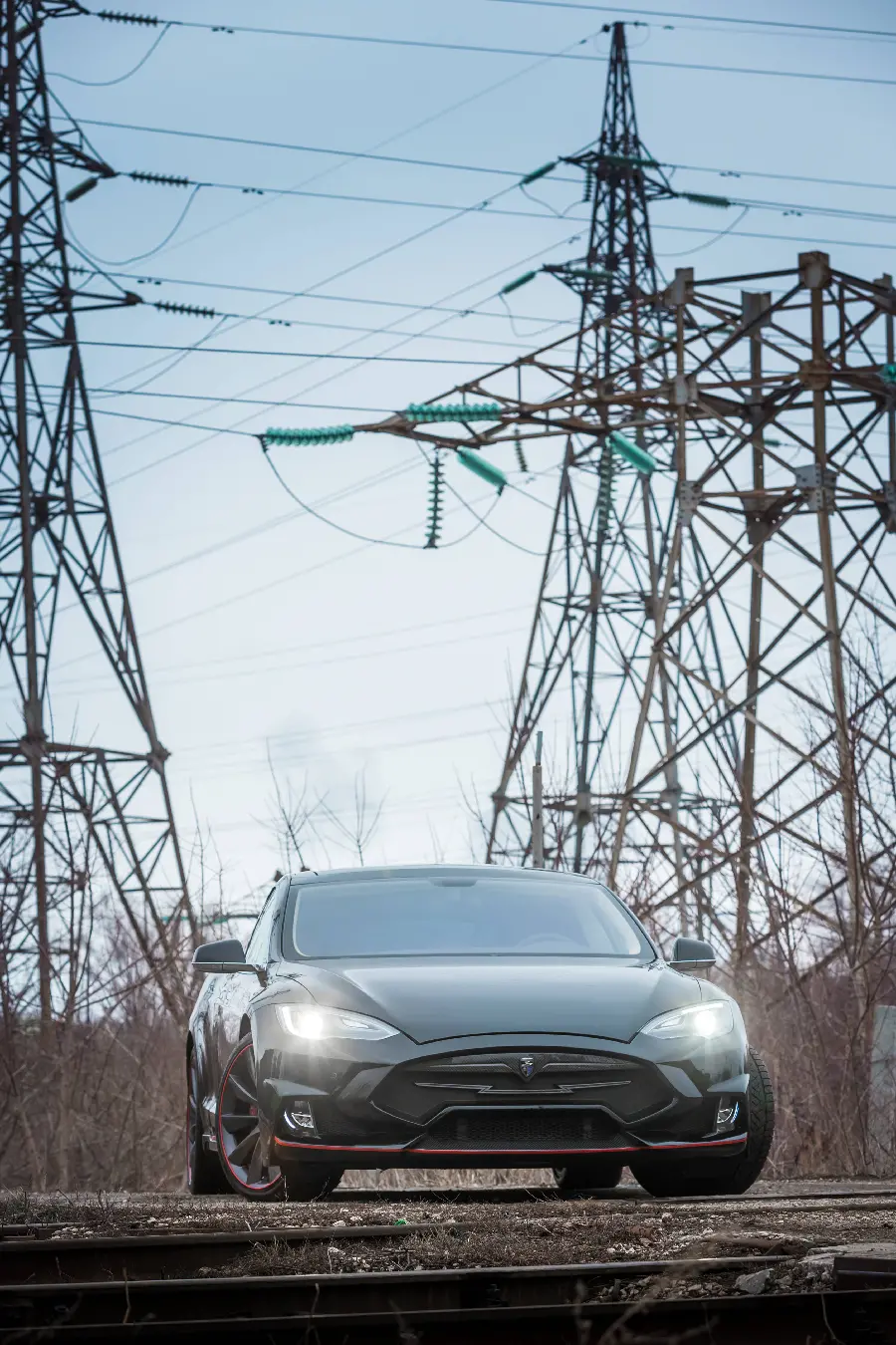 Photo of a Tesla Model S with a wild face