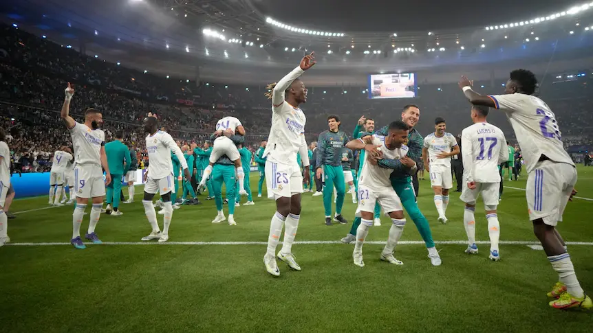 Photo of Real Madrid players celebrating in the 2022 Champions League