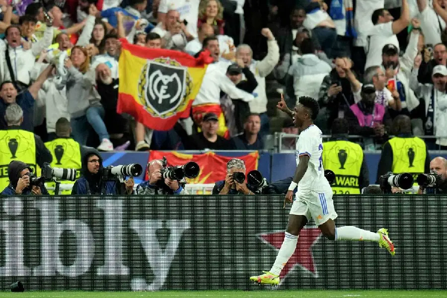 Photo of Vinicius Junior after scoring against Liverpool in the 2022 Champions League final