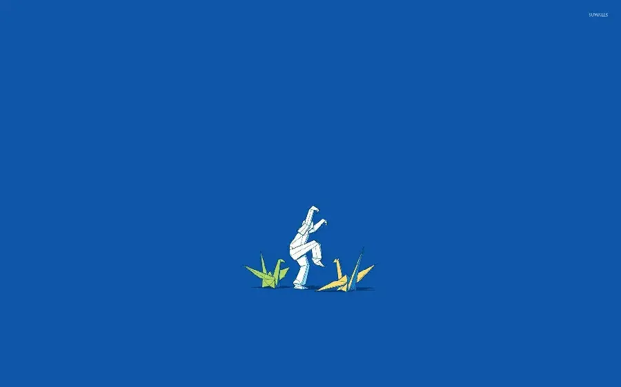 Photo and Origami Karate Design Using Paper and with a Blue Background