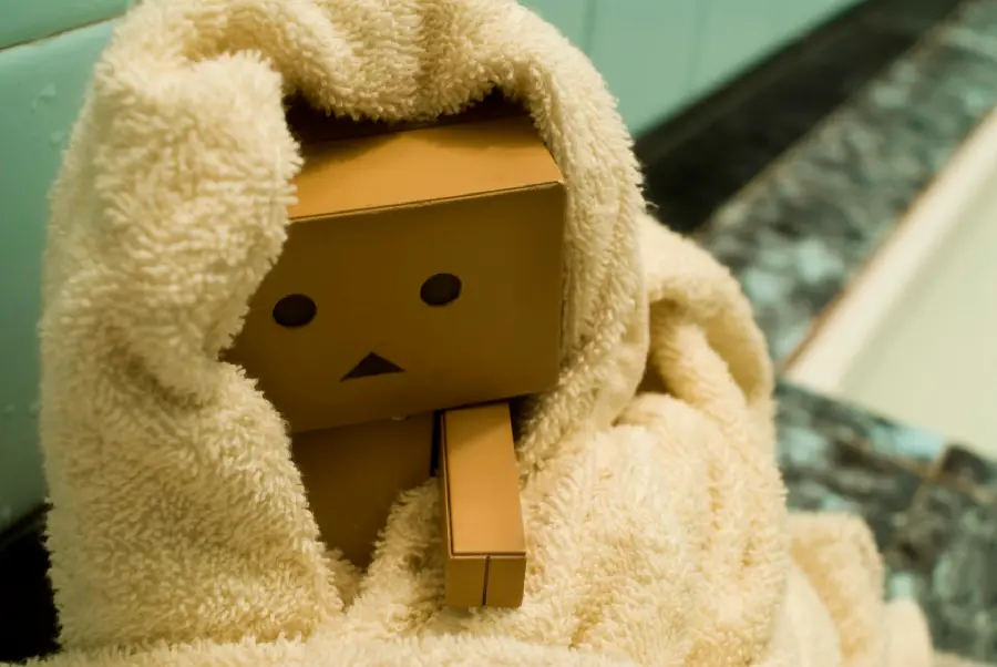 Interesting picture of cardboard man with towel