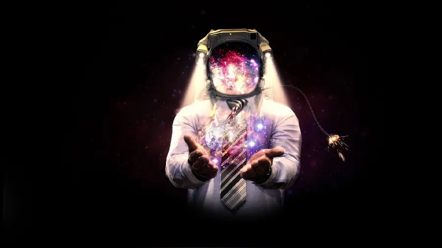 Fantasy photo of an astronaut with a black and dark background