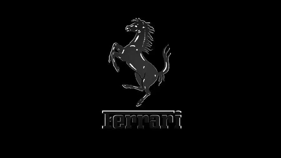 Windows 11 background with the Ferrari Rogue Iron Horse logo design and a black background with lovely details