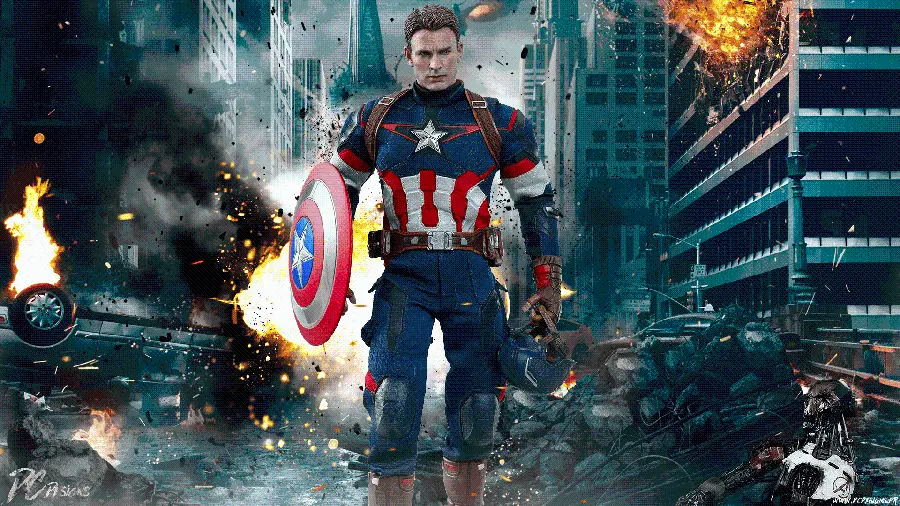 Download wallpaper of Chris Evans with a battle suit in the movie Avengers
