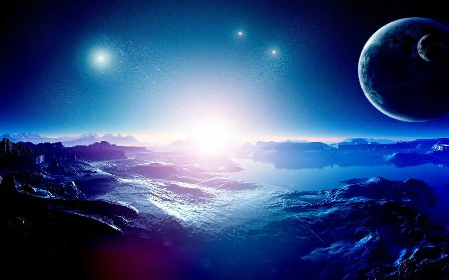 Fantasy wallpaper of sunrise in space and galaxies
