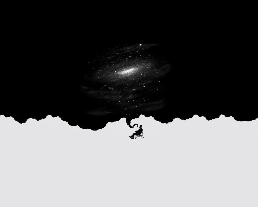 Minimal and special wallpaper of a thinking man with a black and white background