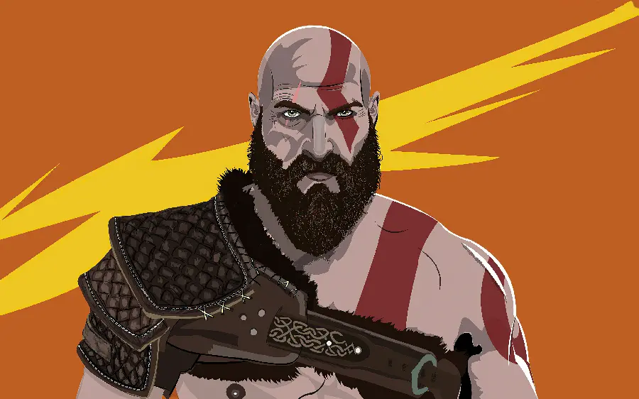 Photo of Kratos, the attractive character of the God of War game with a red background