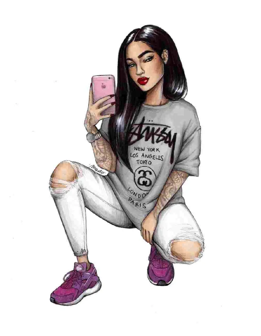 The most popular digital image of a black-haired girl with an iPhone