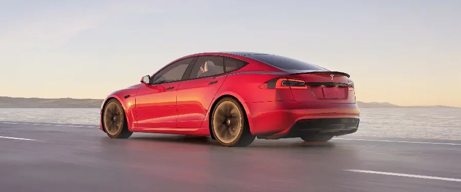 Wallpaper of Tesla Model S from the side and back view