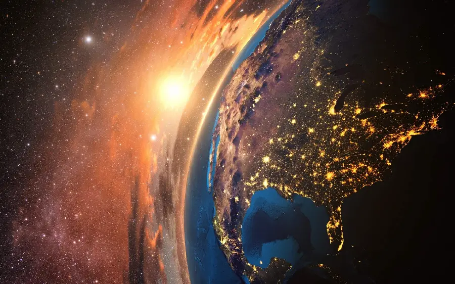 Download impressive image of the Earth in line with other planets and the Sun for computer background in Full HD quality