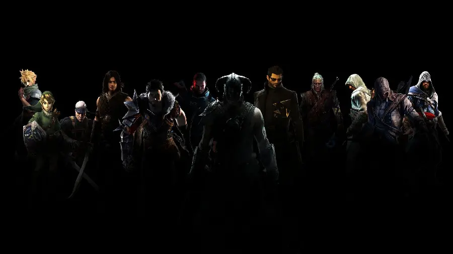 Black background of various game heroes in a frame with excellent quality