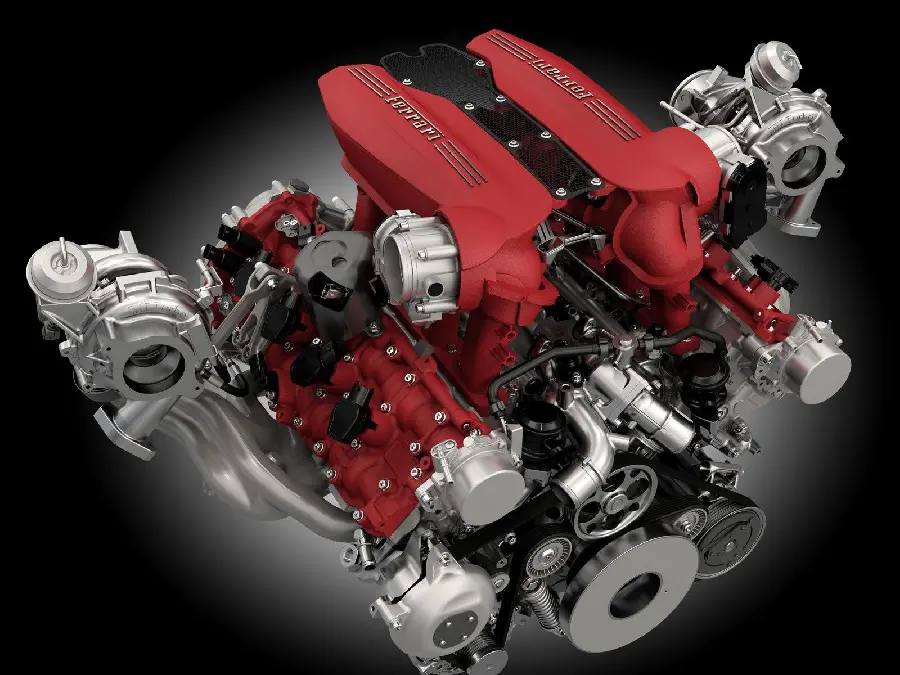 Download Stock Image of Ferrari Engine and Car with Black Background